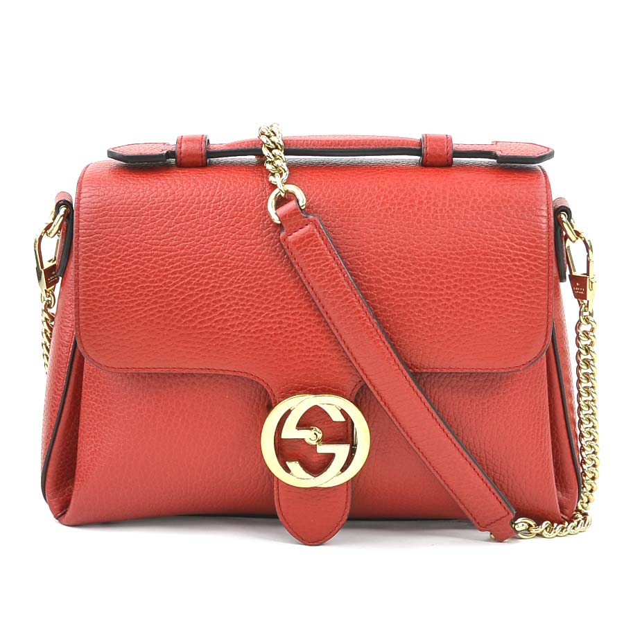 グッチ GUCCI ショルダーバッグ インターロッキングG レザー レッド レディース 510302 送料無料【中古】 h31168a｜ブランドバリュー
