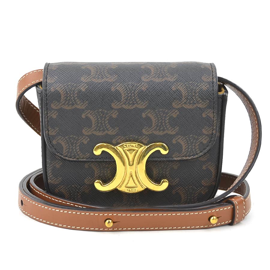 セリーヌ CELINE ショルダーバッグ トリオンフ PVCコーティングキャンバス ブラウン レディース 送料無料【中古】 90132i