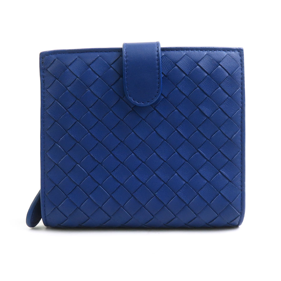ボッテガヴェネタ BOTTEGAVENETA 二つ折り財布 イントレチャート レザー ブルー ユニセックス 送料無料【中古】 h31194a