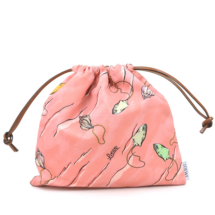 ロエベ LOEWE ポーチ パウラズイビザ ドローストリング ポーチ キャンバス/レザー ピンク/マルチカラー レディース 送料無料【中古】 e60580n