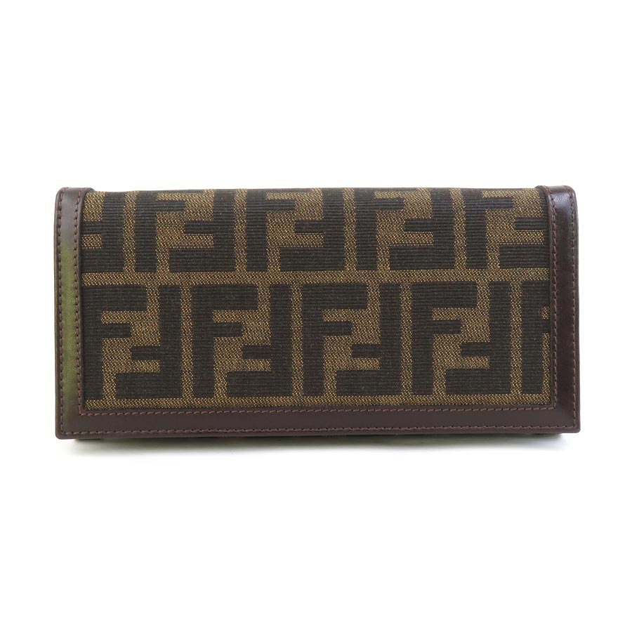 フェンディ 二つ折り財布 ズッカ キャンバス レザー Wホック ブラウン FENDI フェンディ Wホック 財布 二つ折り レディース ズッカ