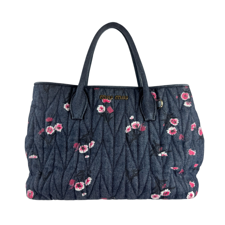 MIU MIU デニム メッセンジャーバッグ ミュウミュウマテラッセ ショルダーバッグ 2way 青 ゴールド金具