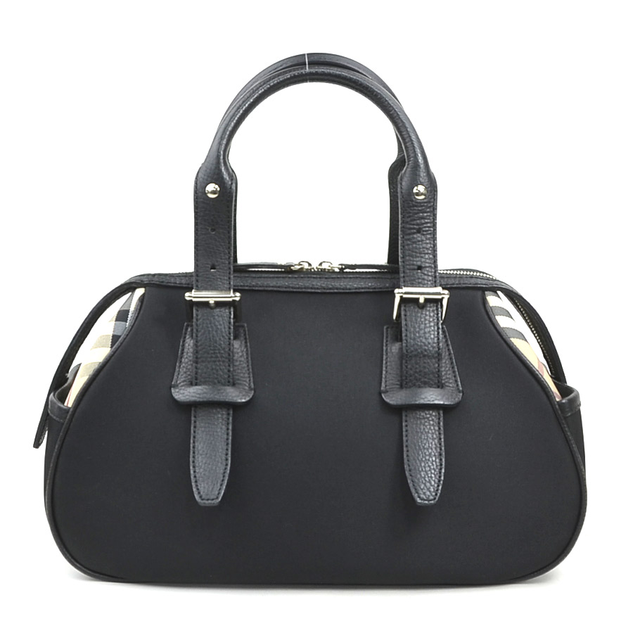 バーバリー BURBERRY ハンドバッグ ナイロンキャンバス/レザー ブラック×ベージュ レディース 送料無料【中古】 h31337a