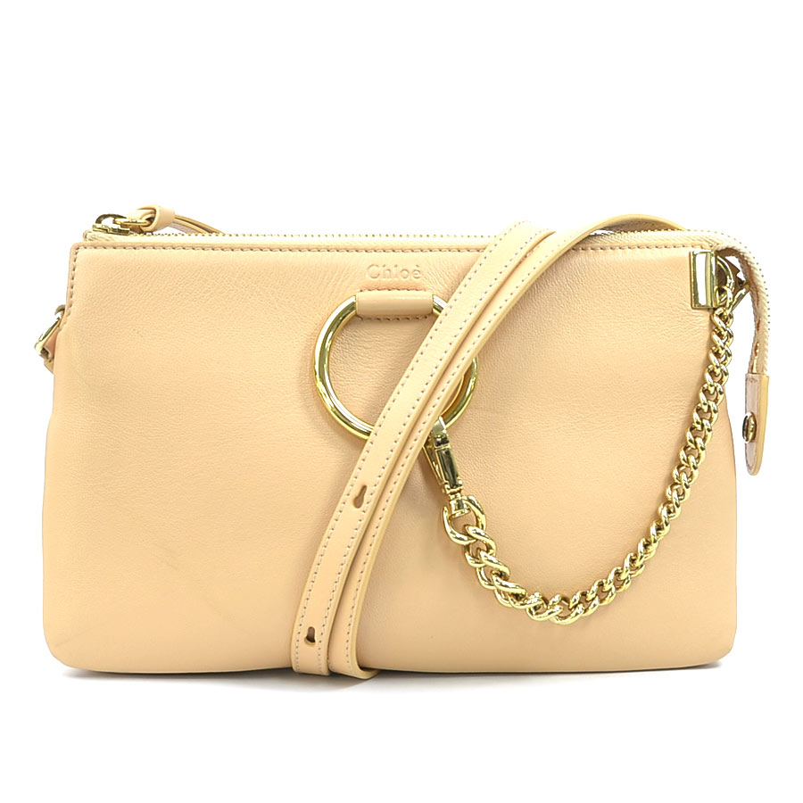 クロエ Chloe 斜め掛けショルダーバッグ FAYE レザー ピンクベージュ ゴールド レディース 送料無料【中古】 e60633r