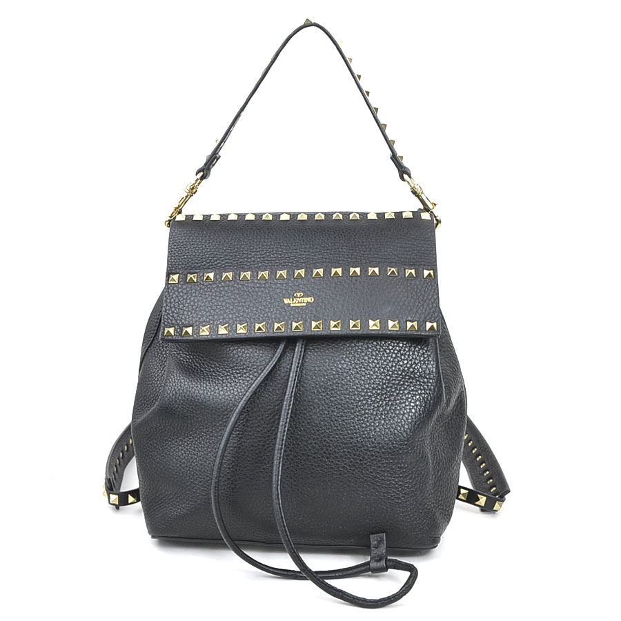 ヴァレンティノ ガラヴァーニ Valentino Garavani リュック ロックスタッズ レザー ブラック レディース 送料無料【中古】 r10651g