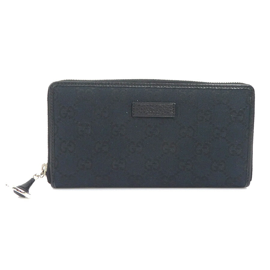 グッチ GUCCI ラウンドファスナー長財布 GGキャンバス ブラック シルバー ユニセックス 224246 送料無料【中古】 e60756a