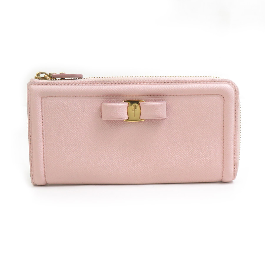 未使用 Ferragamo フェラガモ ヴァラリボン レザー ピンク ゴールド FERRAGAMO サルヴァトーレフェラガモ Salvatore Ferragamo