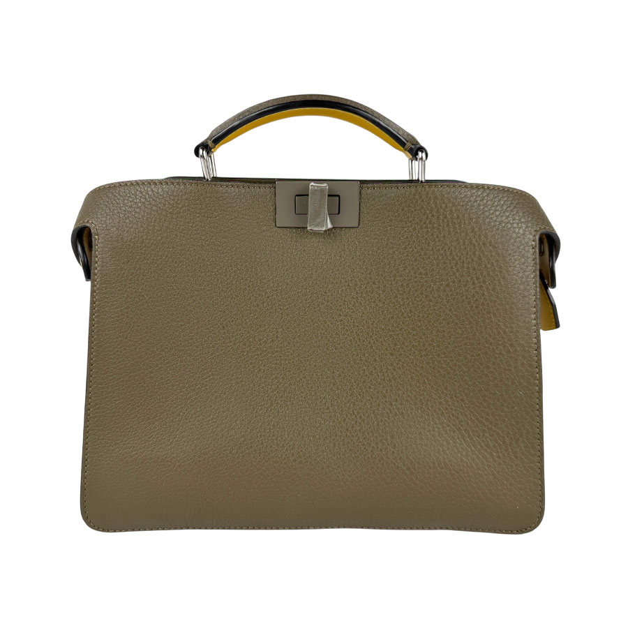 フェンディ FENDI ハンドバック ショルダーバッグ ピーカブー ISeeU エックス差し交わす なめし革 カーキ/黄色 しろがね色 メンズ 7VA530-AH8Z 貨物輸送無料【中古】 z6363