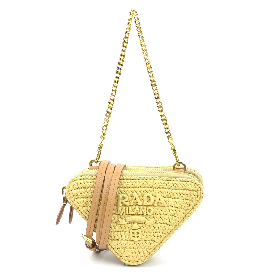プラダ PRADA ショルダーバッグ クロシェ ミニポーチ レザー/ビスコース ベージュ レディース 1NR015 送料無料【中古】 h31454a|ブランドバリュー