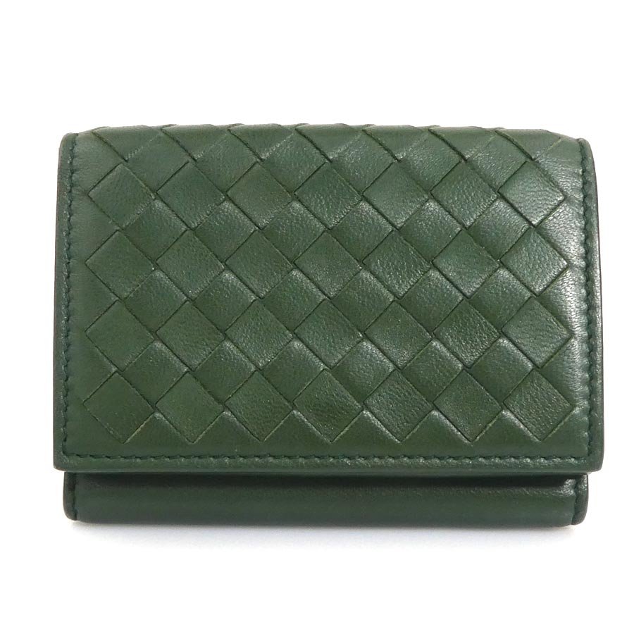 ボッテガヴェネタ BOTTEGAVENETA 三つ折り財布 イントレチャート レザー グリーン ユニセックス 送料無料【中古】 h31461g