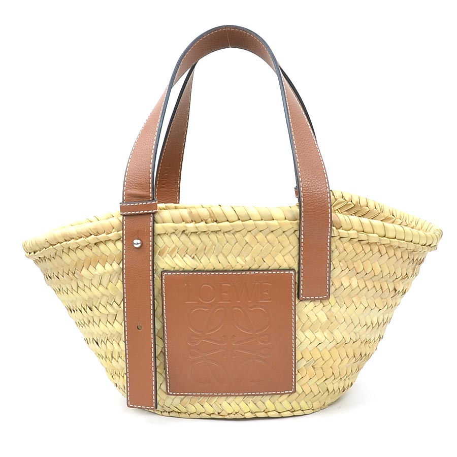 ロエベ LOEWE ハンドバッグ カゴバッグ バスケット スモール ストロー/レザー ナチュラル×ブラウン レディース 送料無料【中古】 h31477a
