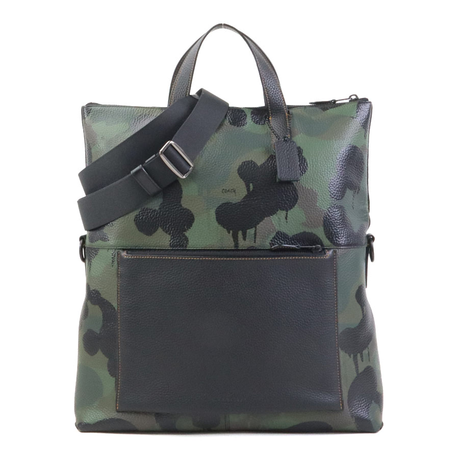 コーチ COACH ハンドバッグ ショルダーバッグ レザー ブラック×グリーン メンズ 送料無料【中古】 h31501n