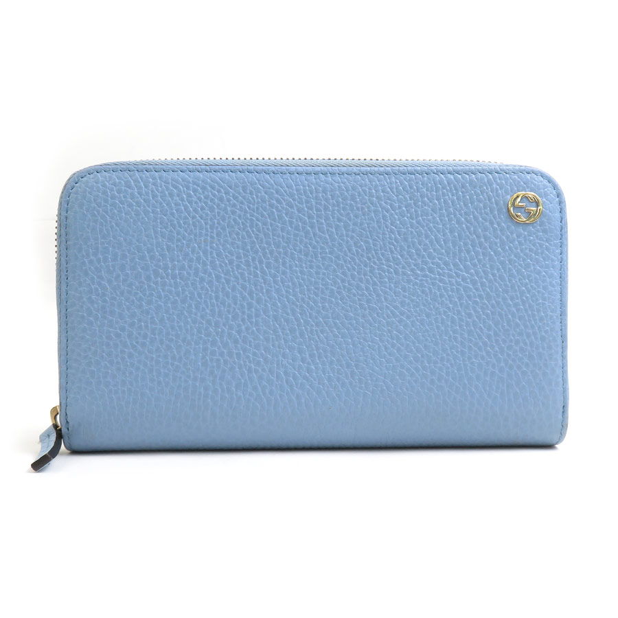 グッチ GUCCI ラウンドファスナー長財布 レザー ライトブルー ユニセックス 449347 送料無料【中古】 h31502g|ブランドバリュー
