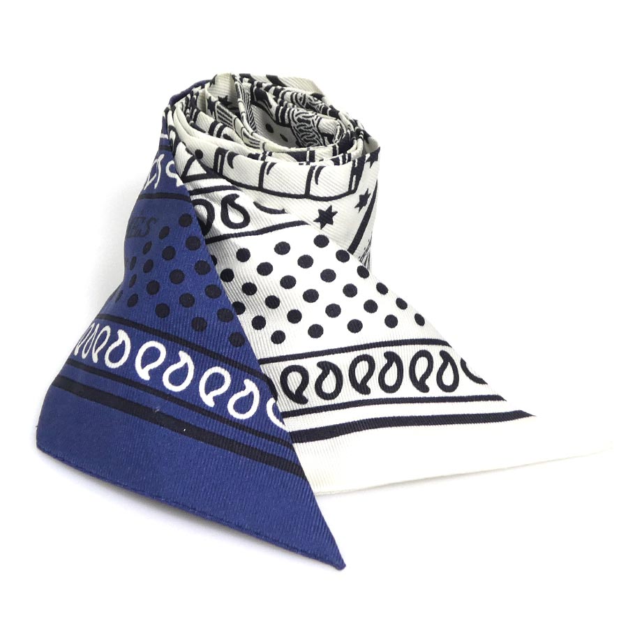 HERMÈS シルクスカーフ ネイビー/ホワイト　エルメス HERMÈS シルクスカーフ ネイビー/ホワイト エルメス エルメス