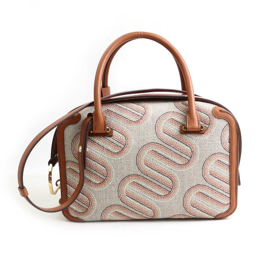デルヴォー DELVAUX ハンドバッグ ショルダーバッグ クールボックスMM レザー/キャンバス ブラウン×グレー系 レディース 送料無料【中古】 90176a