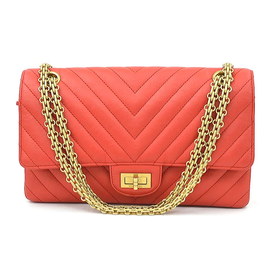 シャネル CHANEL ショルダーバッグ 2.55 レザー レッド レディース 送料無料【中古】 90184a｜ブランドバリュー