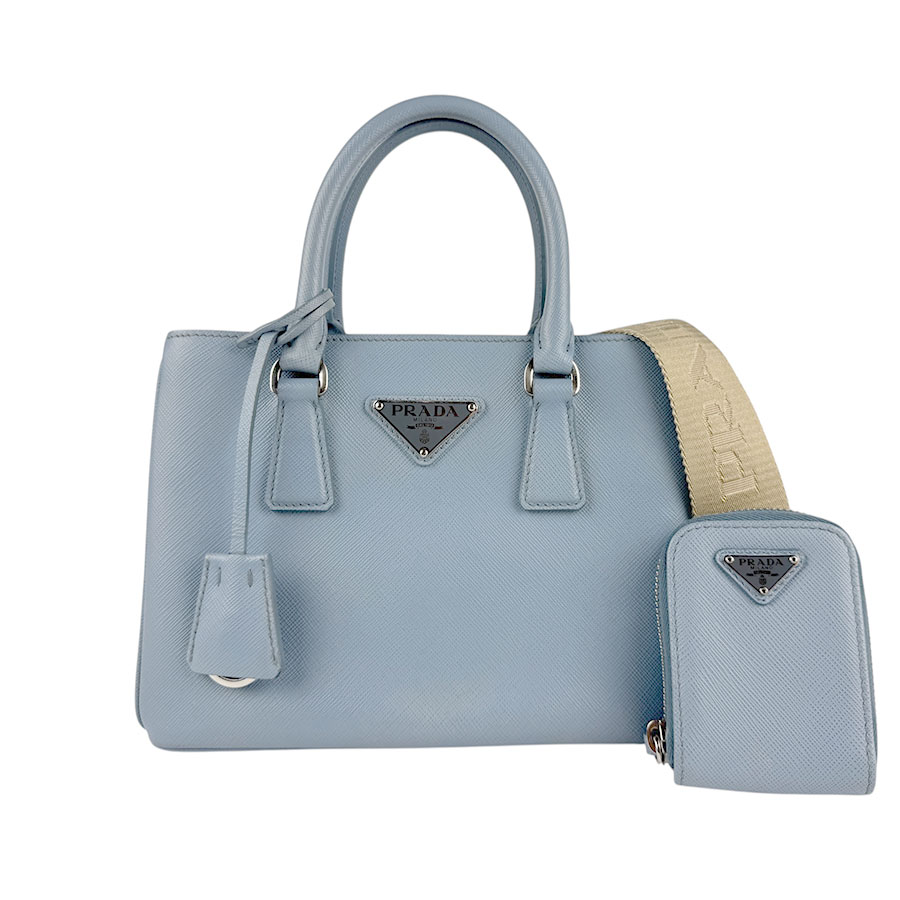 プラダ PRADA ハンドバッグ ショルダーバッグ レザー ライトブルー レディース 送料無料【中古】 z6899