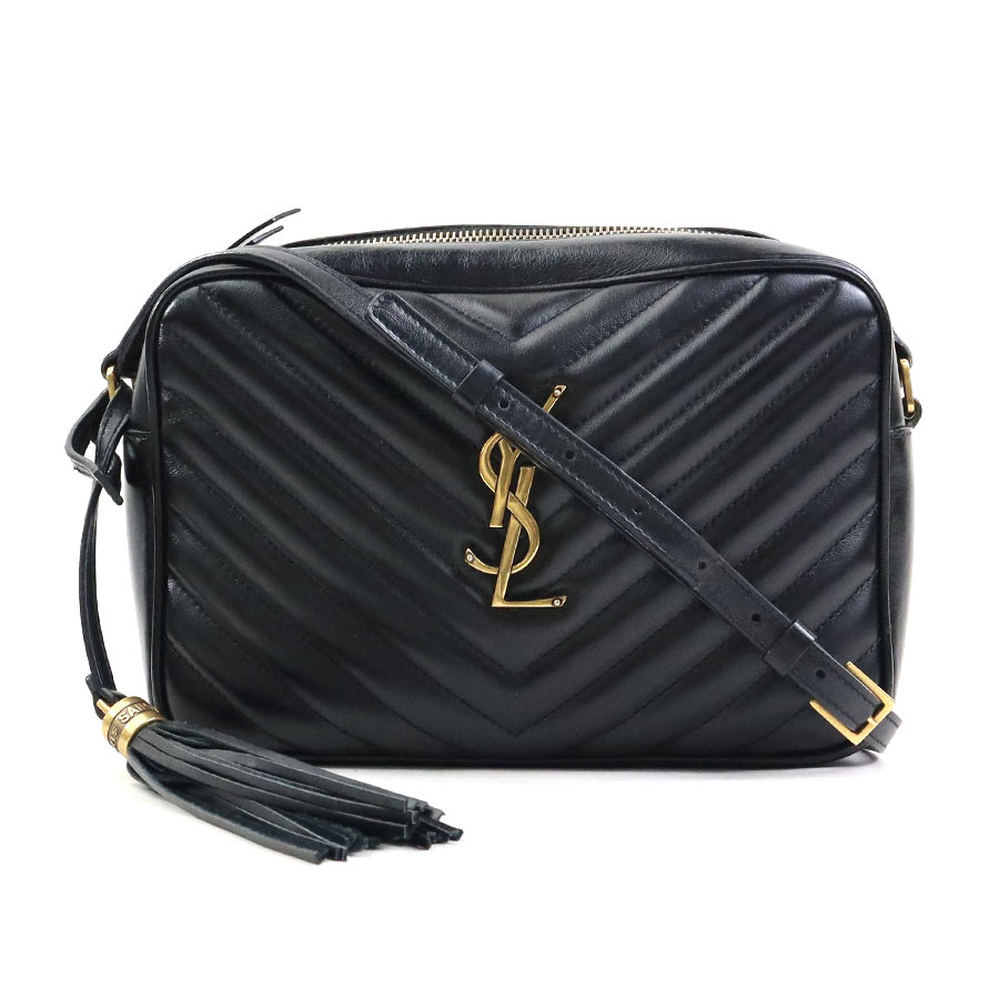 サンローラン SAINT LAURENT 斜め掛けショルダーバッグ ルー レザー ブラック ゴールド レディース 送料無料【中古】 e60953a|ブランドバリュー