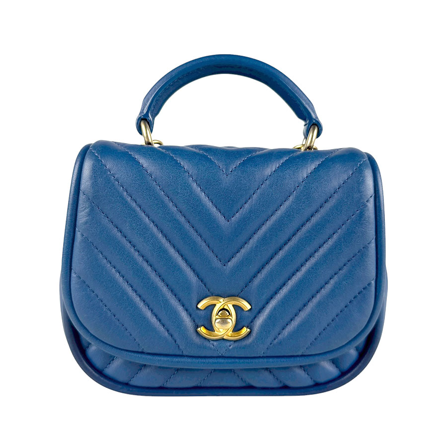 シャネル CHANEL ハンドバッグ ショルダーバッグ Vステッチ レザー ブルー ゴールド レディース 送料無料【中古】 z7078