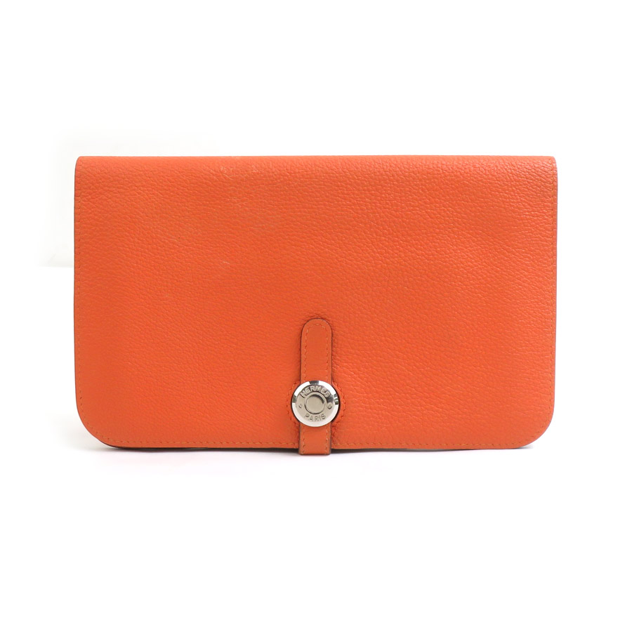 エルメス HERMES 長財布 ドゴンGM レザー オレンジ シルバー メンズ 送料無料【中古】 e60978a