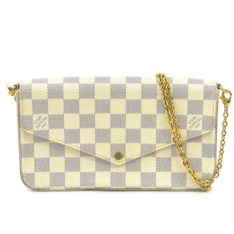 ルイ ヴィトン LOUIS VUITTON チェーンウォレット ダミエ アズール ポシェット フェリシー ダミエアズールキャンバス ホワイト系 レディース N40491 送料無料【中古】 r10827a｜ブランドバリュー