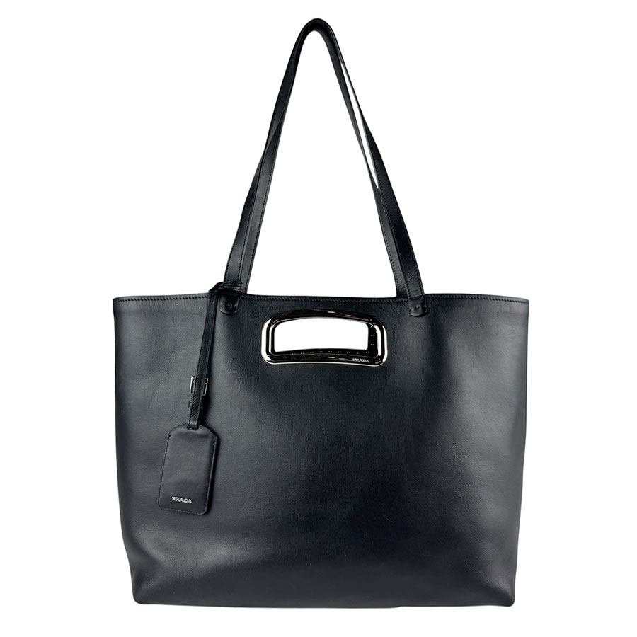 プラダ PRADA ショルダーバッグ トートバッグ ハンドバッグ レザー ブラック シルバー レディース 送料無料【中古】 z7177