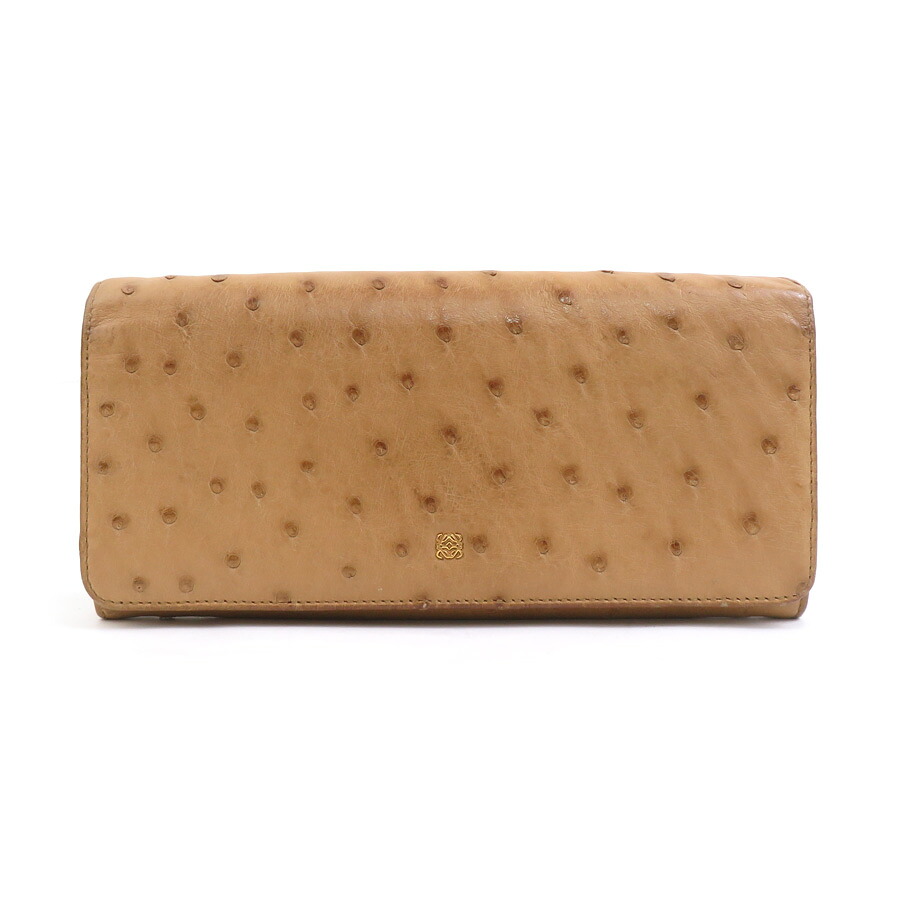 ロエベ LOEWE 長財布 オーストリッチ ライトブラウン ユニセックス 送料無料【中古】 h31623a|ブランドバリュー
