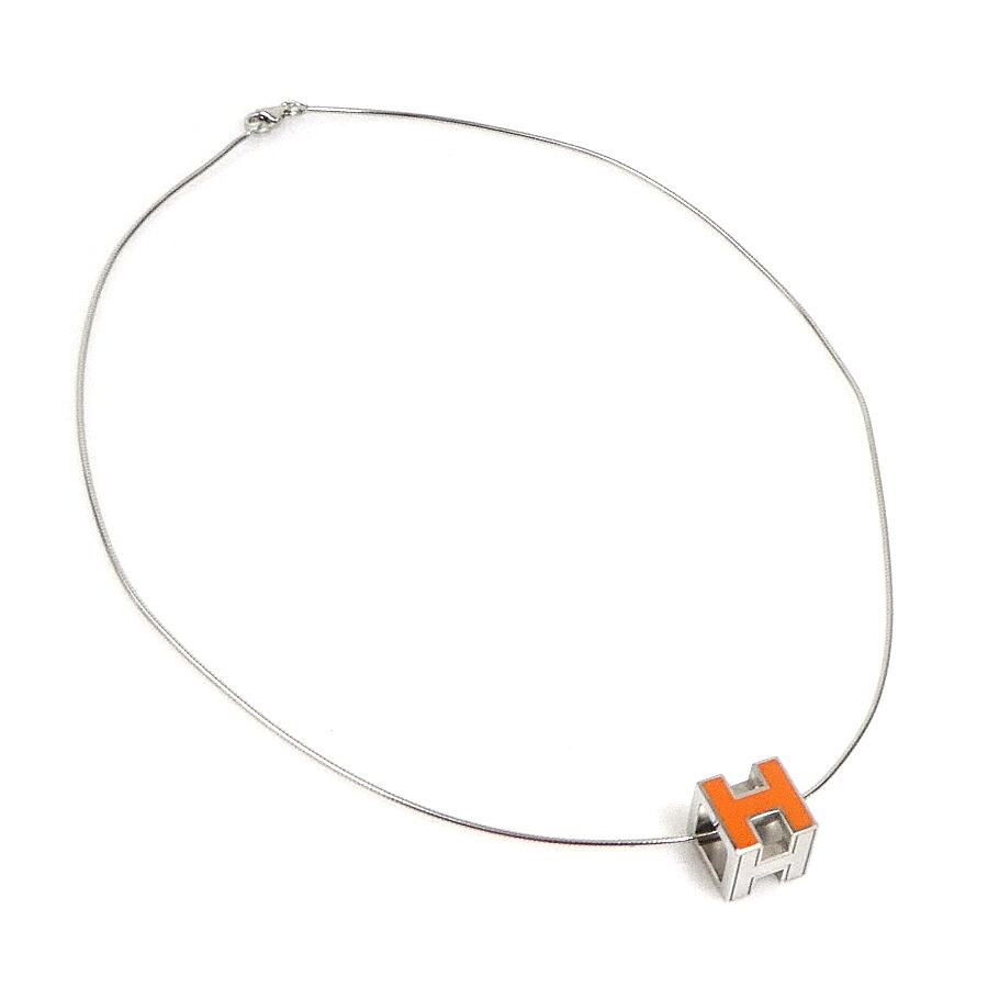エルメス HERMES ネックレス Hキューブ カージュドアッシュ メタル/エナメル シルバー/オレンジ レディース 送料無料【中古】 e61027g