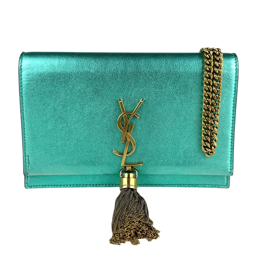 サンローラン SAINT LAURENT  チェーンウォレット ケイト なめし革 メタリックグリーン ゴールド レディース 452159 貨物輸送無料【中古】 z7301