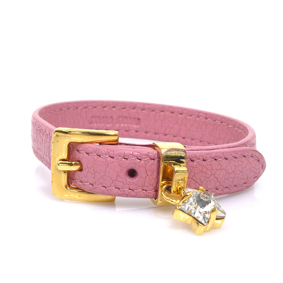 ミュウミュウ MIUMIU ブレスレット レザー ピンク レディース 送料無料【中古】 56448k