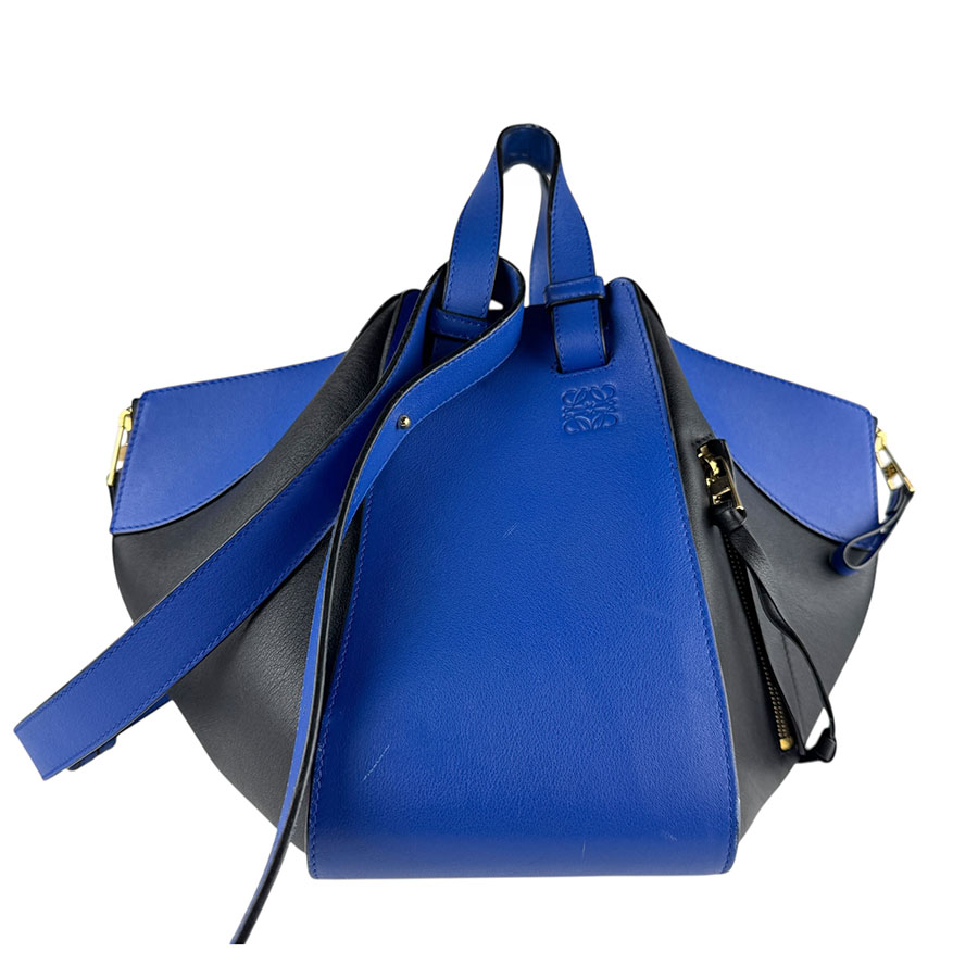 ロエベ LOEWE ショルダーバッグ ハンモック ドローストリング レザー ブルー×ブラック レディース 送料無料【中古】 z7470