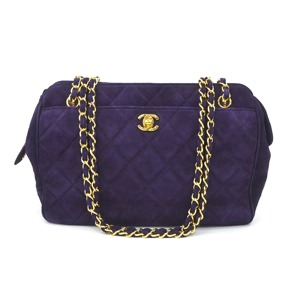 シャネル CHANEL ショルダーバッグ スエード/メタル パープル/ゴールド レディース 送料無料【中古】 e61094g｜ブランドバリュー
