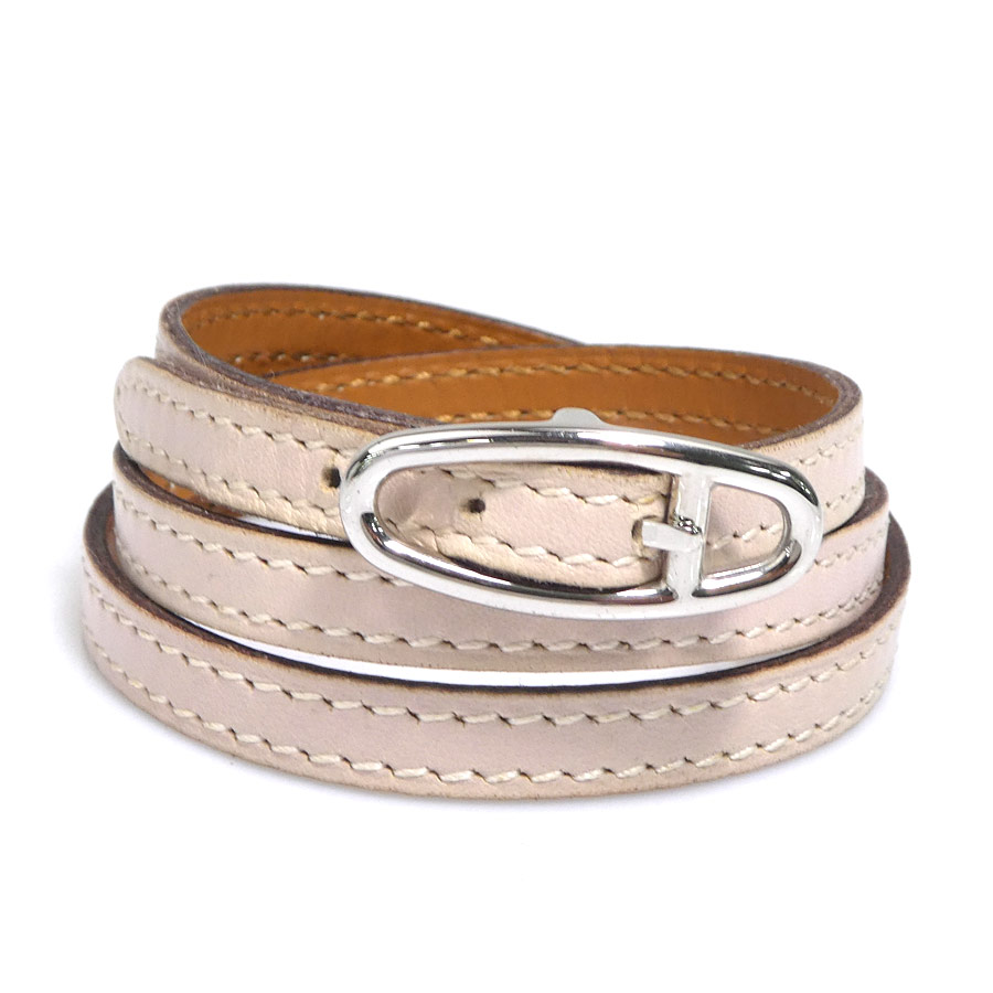 エルメス HERMES ブレスレット レザー/メタル ベビーピンク/シルバー レディース 送料無料【中古】 e61109a