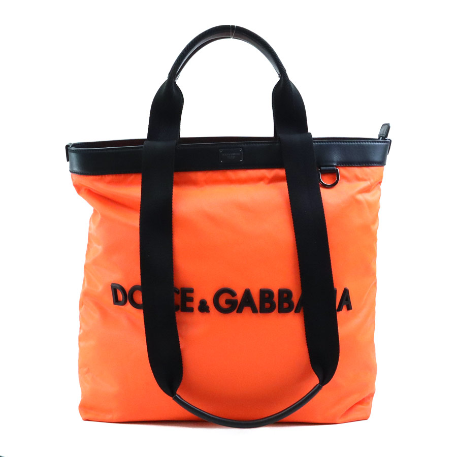 ドルチェアンドガッバーナ DOLCE&GABBANA ショルダーバッグ トートバッグ ナイロン ネオンオレンジ×ブラック ユニセックス 送料無料【中古】 r10880g|ブランドバリュー