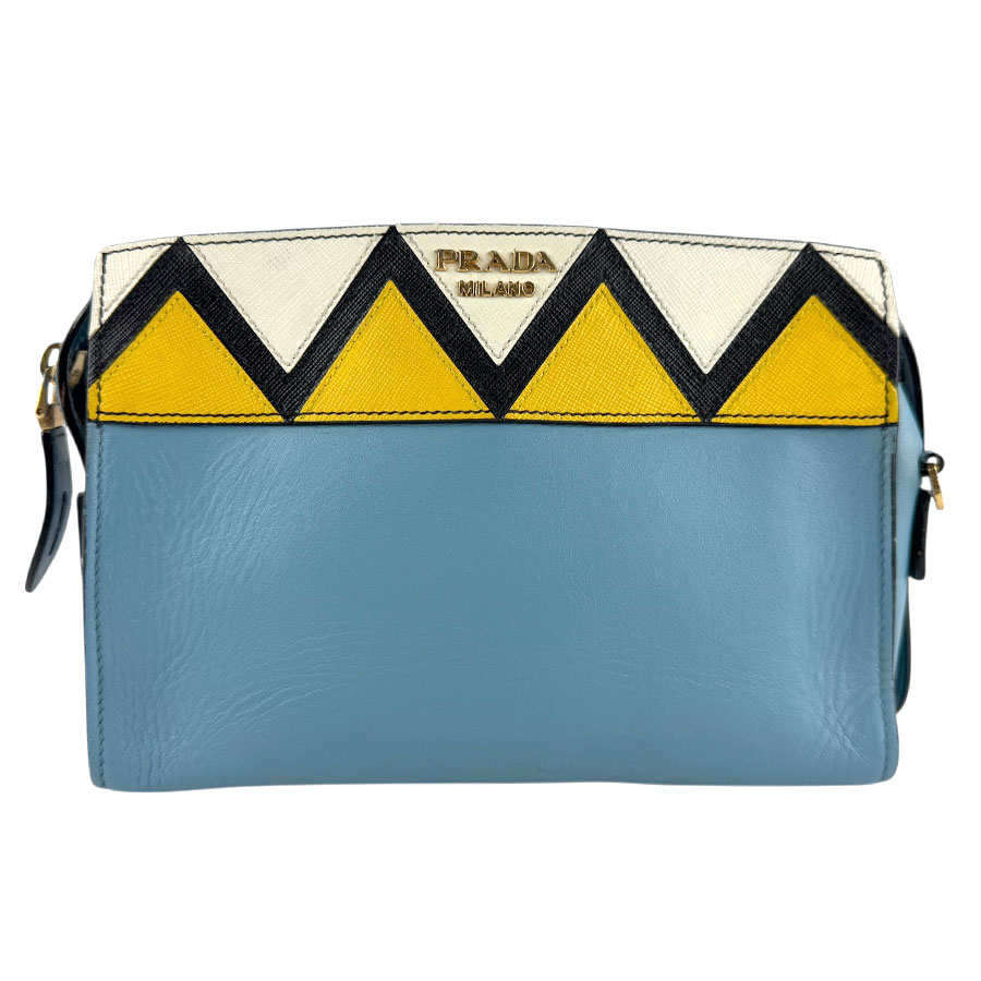 プラダ PRADA ショルダーバッグ なめし革 ともし火青み×黄色×白いこと×黒いこと レディース 貨物輸送無料【中古】 z7740