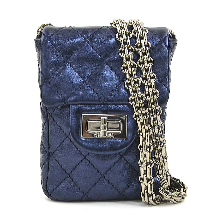 シャネル CHANEL ショルダーバッグ ミニポーチ 2.55 レザー メタリックネイビー レディース 送料無料【中古】 90212a
