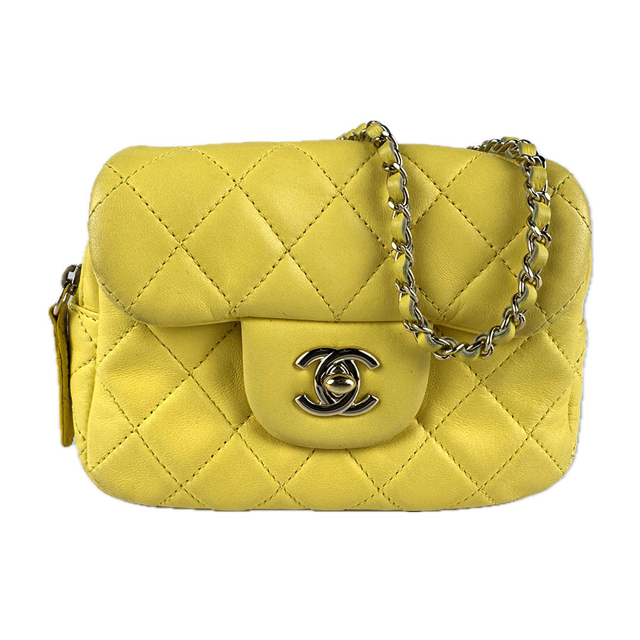 シャネル CHANEL ショルダーバッグ ラムスキン イエロー ゴールド レディース 送料無料【中古】 z7876