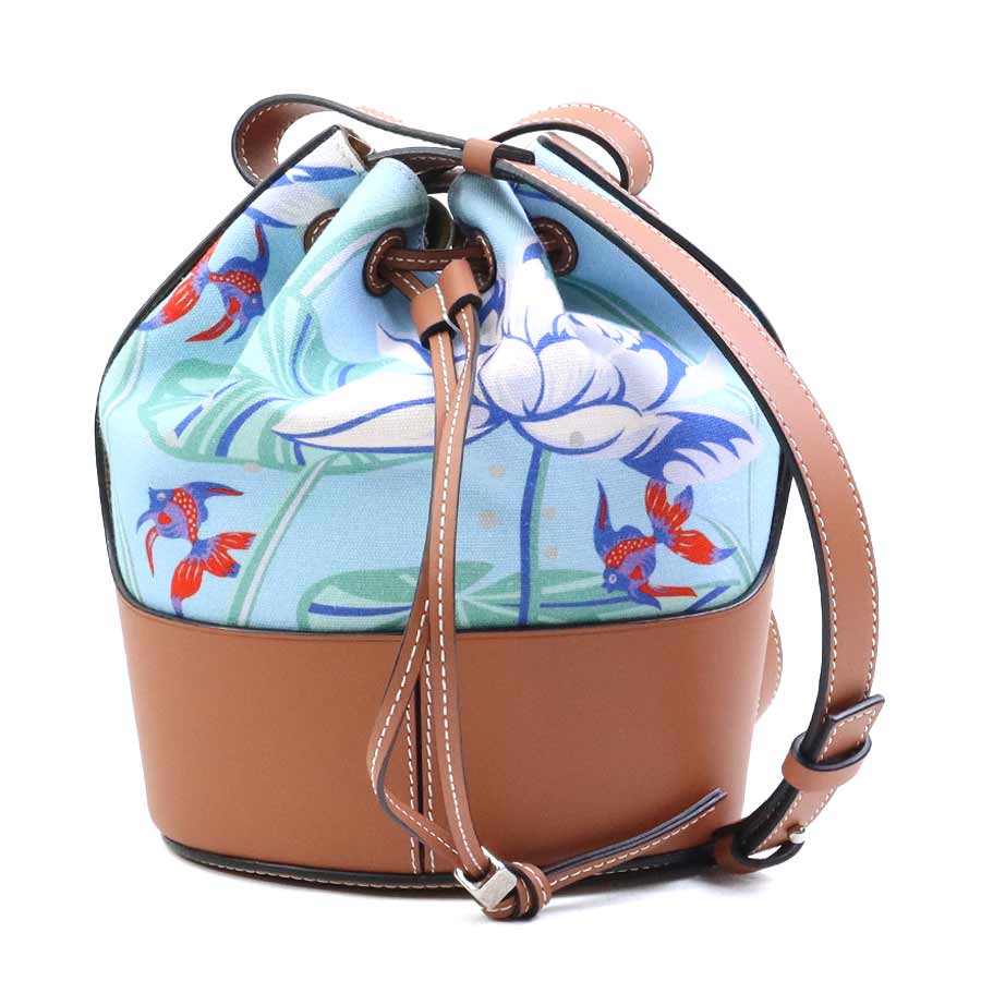 ロエベ LOEWE ショルダーバッグ パウラズ イビザ 共同研究 軽気球御徒面子 スモール 帆布/なめし革 青み系×赤銅色 レディース 貨物輸送無料【中古】 r10905n
