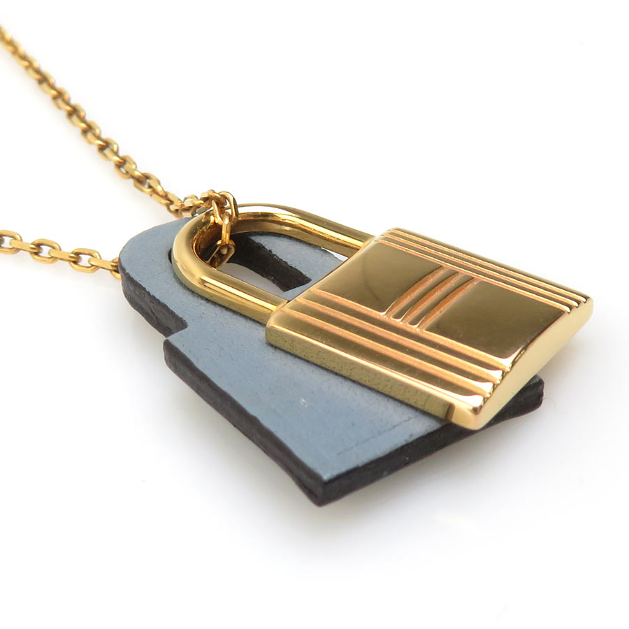 エルメス HERMES ネックレス オーケリーPM メタル/レザー ゴールド/グレー レディース 送料無料【中古】 e61210g