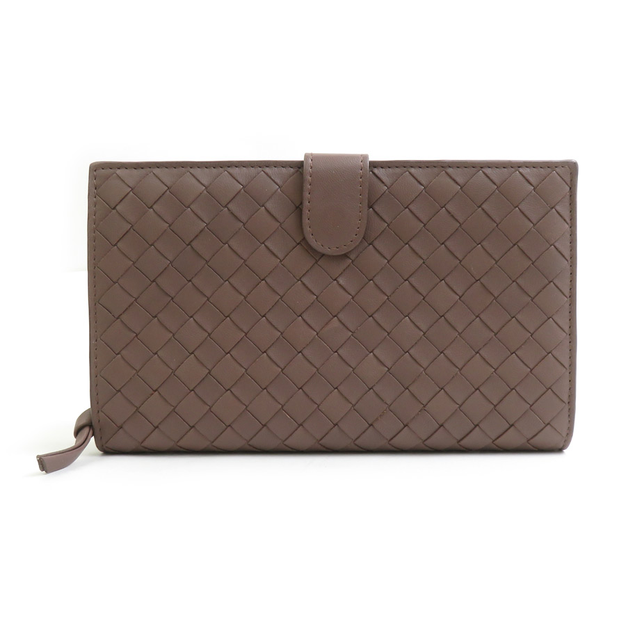 ボッテガヴェネタ BOTTEGAVENETA 二つ折り紙入れ イントレチャート なめし革 ともし火赤銅色 ユニ一発やる 貨物輸送無料【中古】 h31782g
