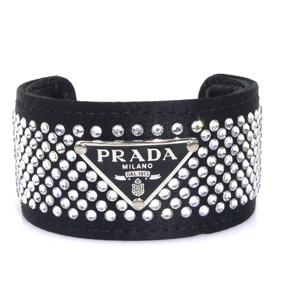 プラダ PRADA バングル サテン/ラインストーン ブラック レディース 送料無料【中古】 h31790g