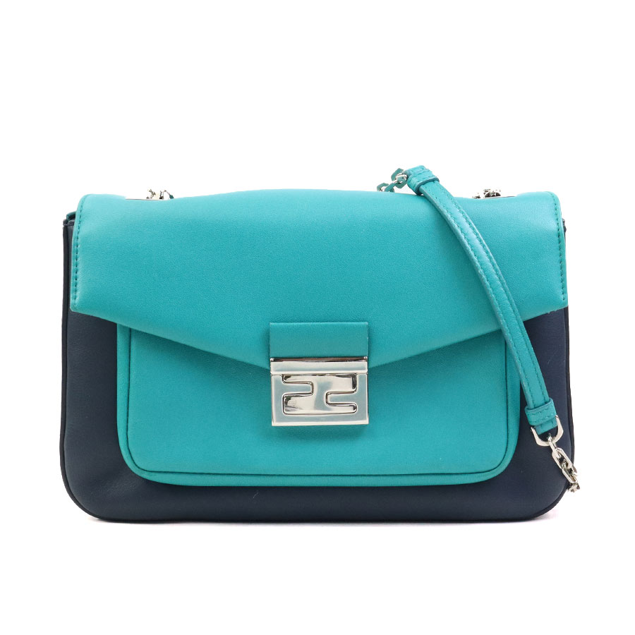 フェンディ FENDI ショルダーバッグ レザー ネイビー×グリーン レディース 8BR677-W2E 送料無料【中古】 90223a|ブランドバリュー