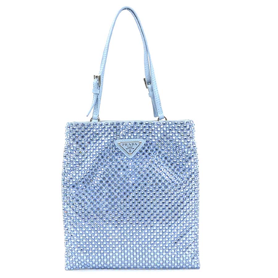 プラダ PRADA ハンドバッグ サテン/ラインストーン ライトブルー レディース 1BA253 送料無料【中古】 90225n|ブランドバリュー