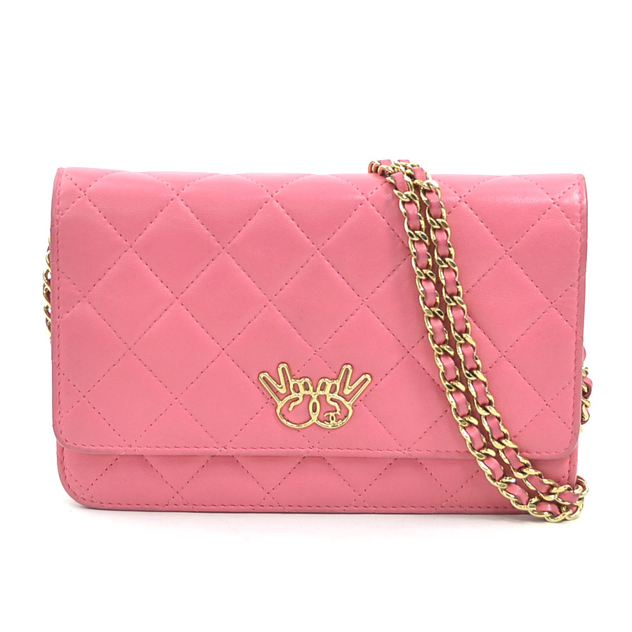 シャネル CHANEL チェーンウォレット ラムスキン ピンク レディース A33814 送料無料【中古】 90227g
