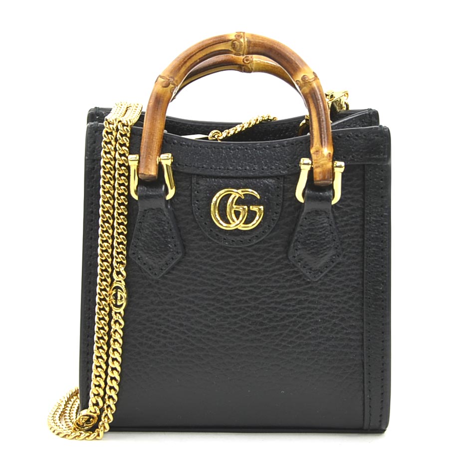グッチ GUCCI ショルダーバッグ ダイアナ なめし革 黒いこと レディース 760251 貨物輸送無料【中古】 90229a