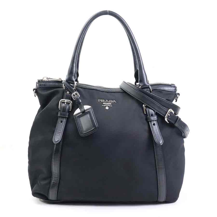 プラダ PRADA ハンドバッグ ショルダーバッグ ナイロン/レザー ブラック シルバー レディース 送料無料【中古】 e61271k|ブランドバリュー