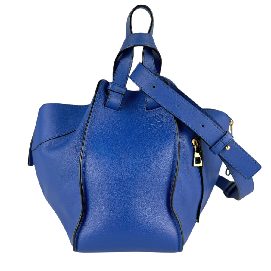 ロエベ LOEWE ハンドバッグ ショルダーバッグ ハンモック レザー ブルー ゴールド レディース 送料無料【中古】 z8058