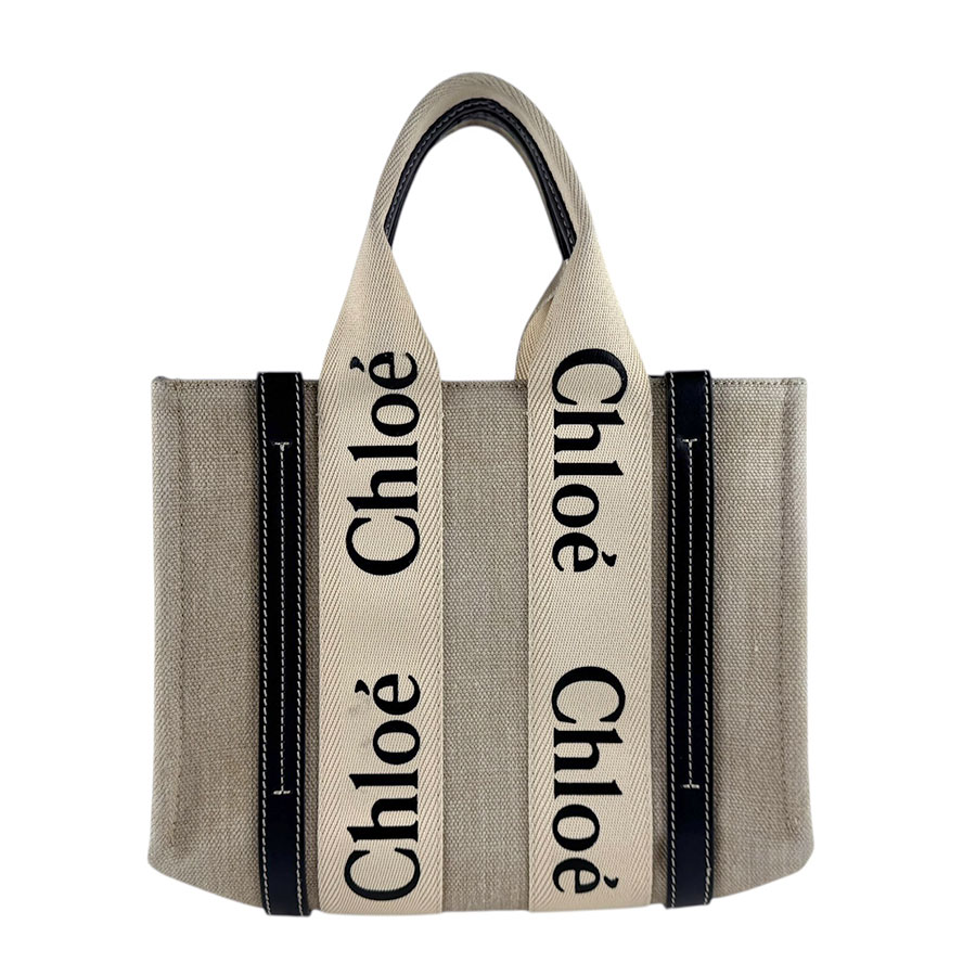 クロエ Chloe ハンドバッグ Woody スモール キャンバス/レザー ベージュ&times;ブラック レディース 送料無料【中古】 z8140｜ブランドバリュー