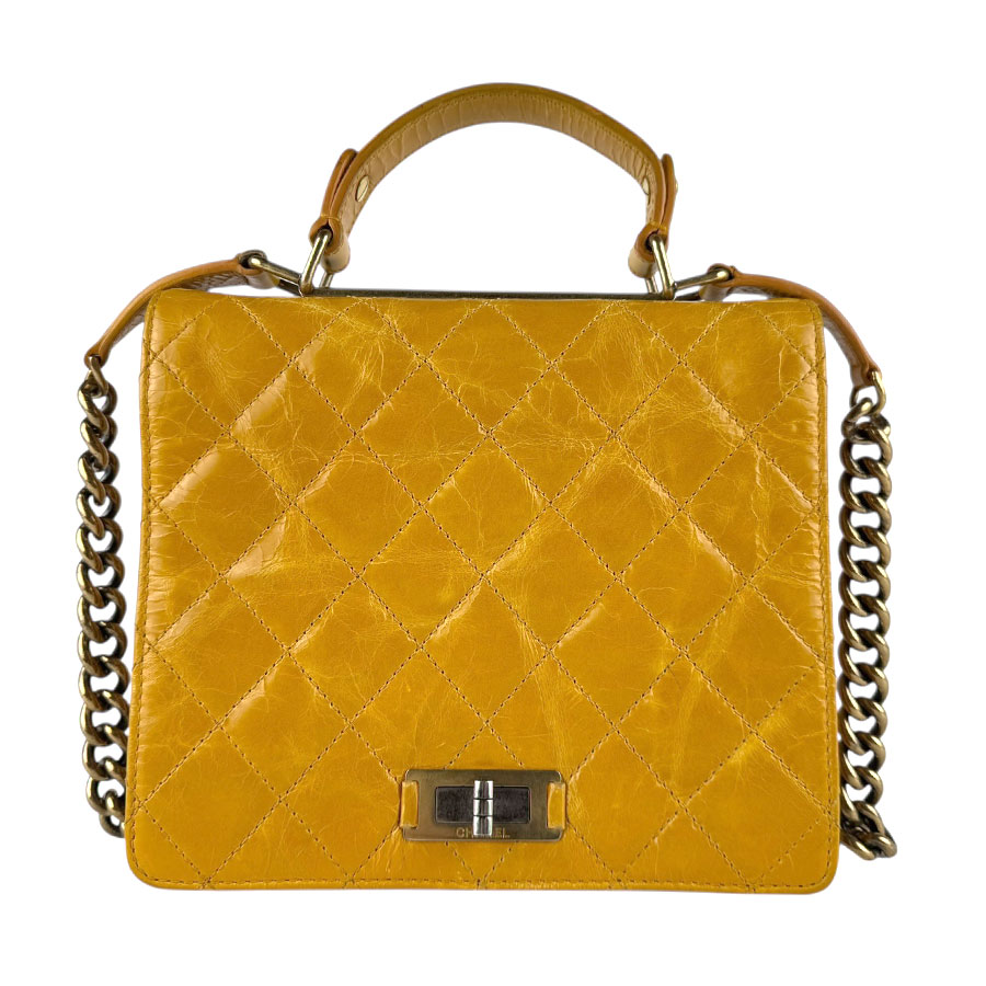 シャネル CHANEL ハンドバック ショルダーバッグ なめし革 黄色 ゴールド レディース 貨物輸送無料【中古】 z8161