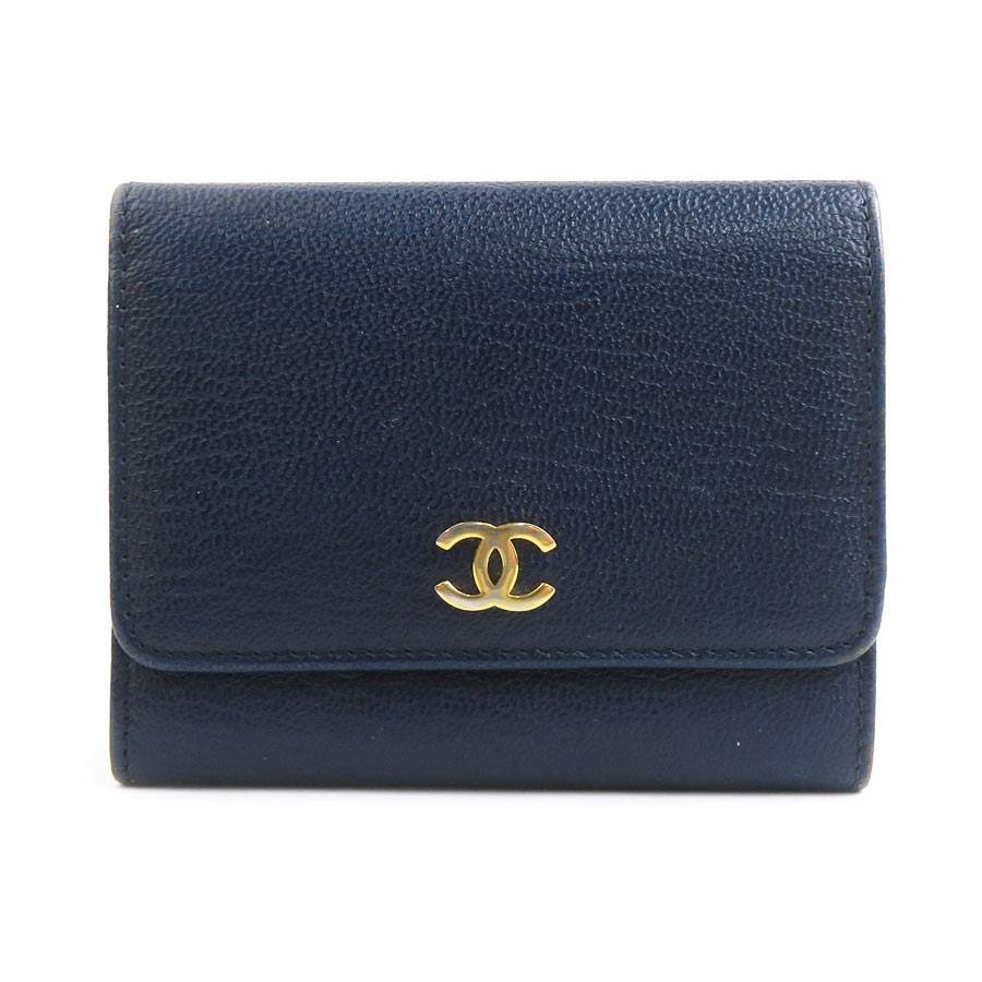 シャネル CHANEL 三つ折り紙入れ なめし革 米国海軍 レディース 貨物輸送無料【中古】 r10949g